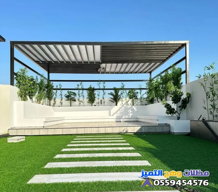 تصميم  جلسات ديكور برجولات خشبية حي الملقا الرياض